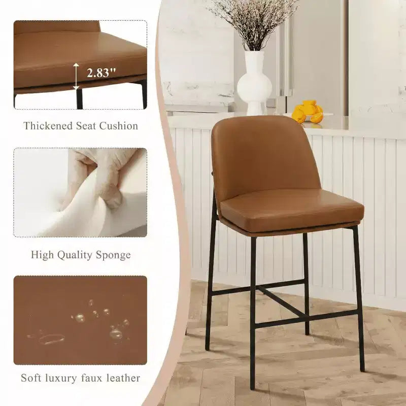 Tabourets de bar Ora Maison Chaises de comptoir en cuir avec dossier et pieds en métal pour bar, lot de 2, marron