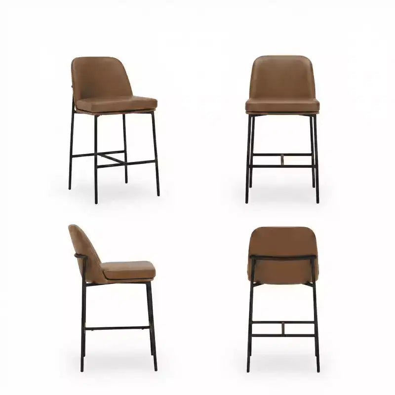 Tabourets de bar Ora Maison Chaises de comptoir en cuir avec dossier et pieds en métal pour bar, lot de 2, marron