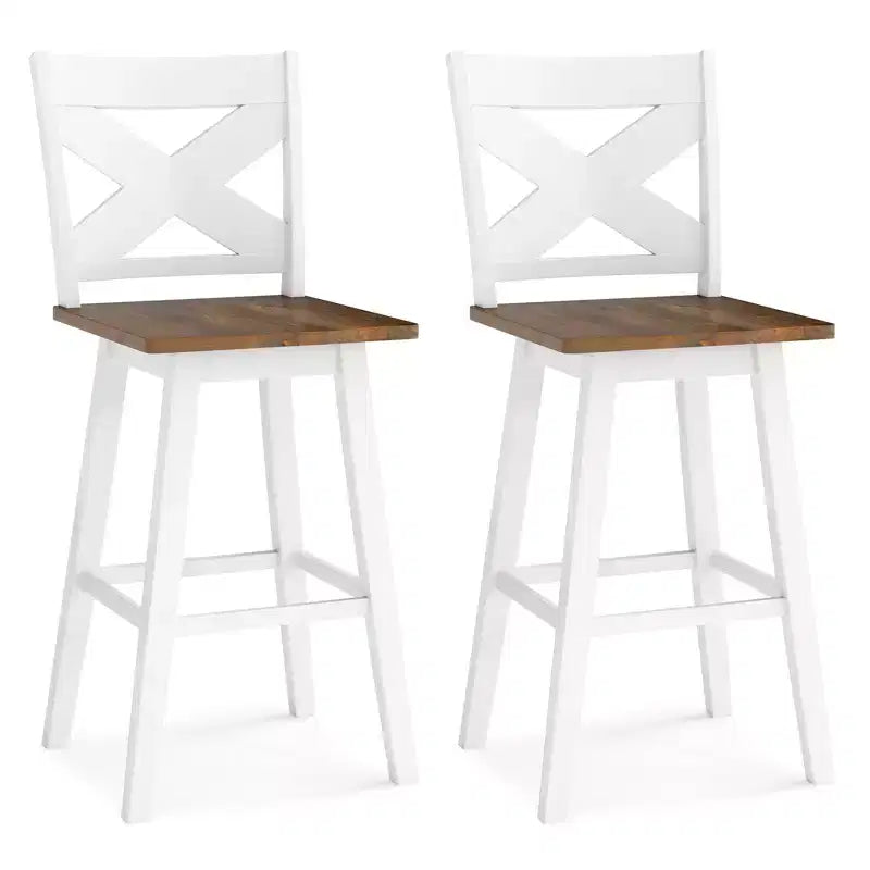 Lot de 2 tabourets de bar pivotants Costway 73,5 cm avec dossier, grand siège et repose-pieds pour îlot de cuisine