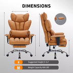 Fauteuil de bureau pour personnes fortes et grandes avec repose-pieds, fauteuil de jeu à dossier haut, fauteuil de bureau exécutif en cuir, fauteuil de bureau ergonomique avec support lombaire