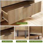 Commode 5 tiroirs cannelés ondulés pour chambre à coucher, commode en bois moderne avec tiroirs larges, commode en bois pour chambre d'enfant avec pieds en métal pour couloir entrée