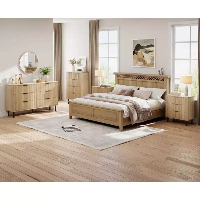 Commode 5 tiroirs cannelés ondulés pour chambre à coucher, commode en bois moderne avec tiroirs larges, commode en bois pour chambre d'enfant avec pieds en métal pour couloir entrée