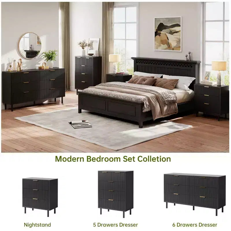 Commode 5 tiroirs cannelés ondulés pour chambre à coucher, commode en bois moderne avec tiroirs larges, commode en bois pour chambre d'enfant avec pieds en métal pour couloir entrée