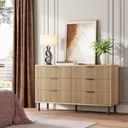 Commode 5 tiroirs cannelés ondulés pour chambre à coucher, commode en bois moderne avec tiroirs larges, commode en bois pour chambre d'enfant avec pieds en métal pour couloir entrée