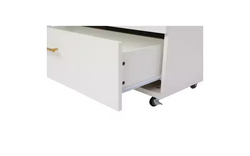 JVNOXK Commode moderne à cinq tiroirs de 76 cm avec poignées, meuble de rangement avec roulettes multidirectionnelles, convient aux chambres et aux salons, blanc