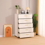 JVNOXK Commode moderne à cinq tiroirs de 76 cm avec poignées, meuble de rangement avec roulettes multidirectionnelles, convient aux chambres et aux salons, blanc