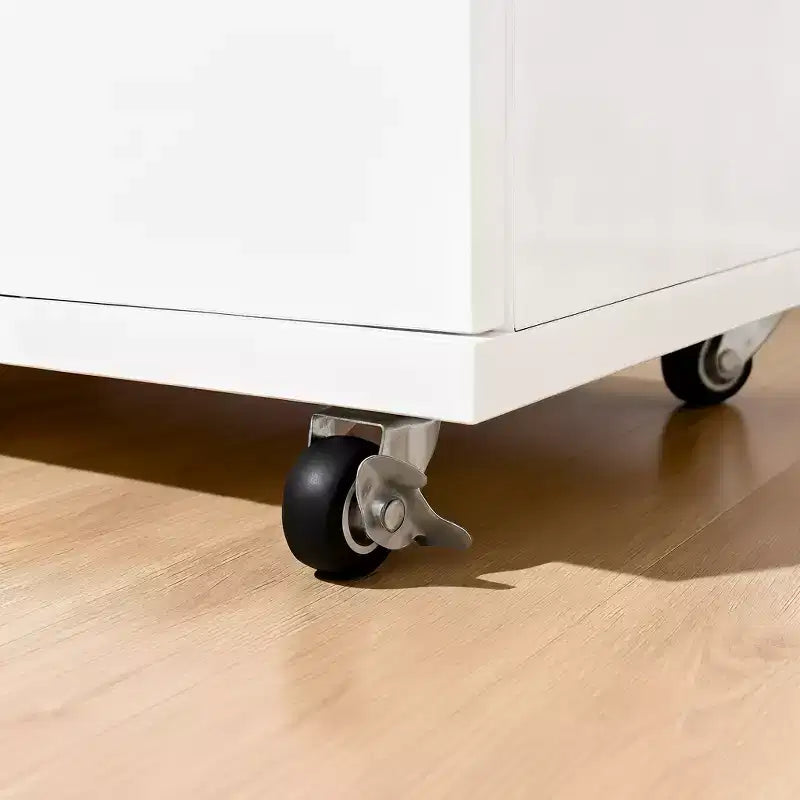 JVNOXK Commode moderne à cinq tiroirs de 76 cm avec poignées, meuble de rangement avec roulettes multidirectionnelles, convient aux chambres et aux salons, blanc