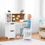 Bureau d'étude blanc et ensemble chaise avec étagère, tableau d'affichage et armoires - Idéal pour les garçons et les filles âgés de 3 à 8 ans