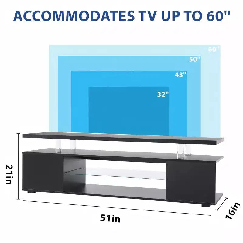 Meuble TV JVNOXK pour téléviseur 60 pouces, centre de divertissement de jeu LED, table console de rangement multimédia avec grand meuble latéral pour salon (noir)