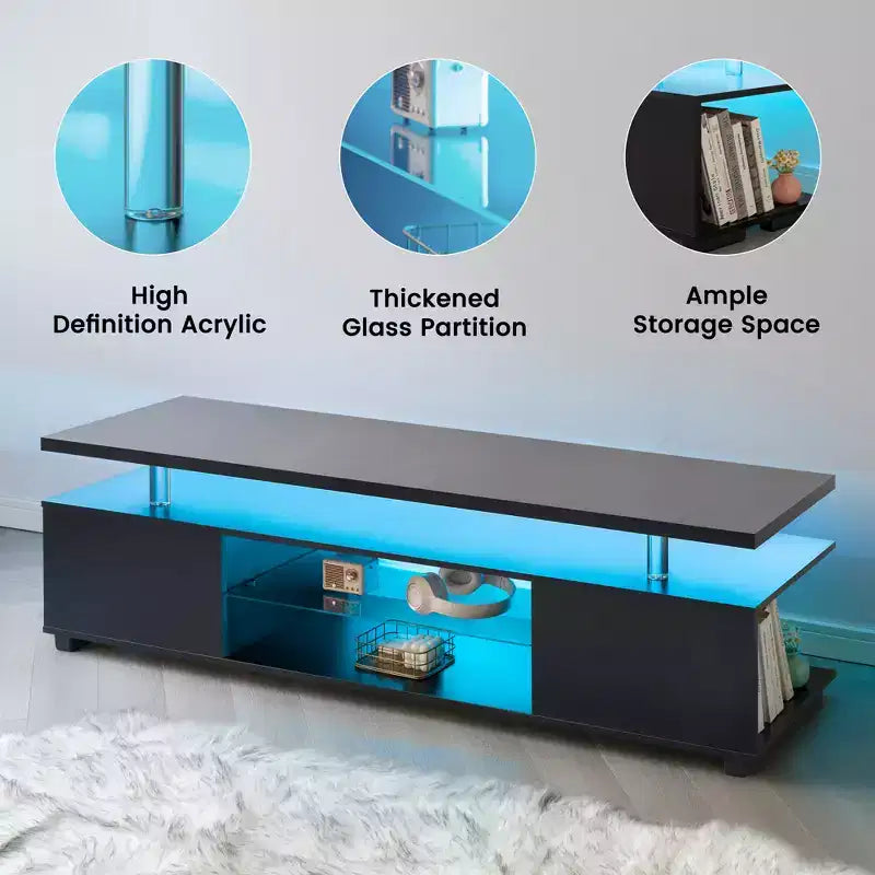 Meuble TV JVNOXK pour téléviseur 60 pouces, centre de divertissement de jeu LED, table console de rangement multimédia avec grand meuble latéral pour salon (noir)