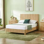 Cadre de lit plateforme en bois pour lits Double/Queen/King avec accents ondulés - ModernLuxe