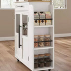 Îlot de cuisine, 48 po, Meuble bar à café rétro de style ferme avec rangement et armoire vitrée, pour salle à manger