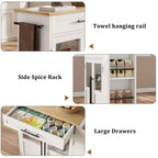Îlot de cuisine, 48 po, Meuble bar à café rétro de style ferme avec rangement et armoire vitrée, pour salle à manger