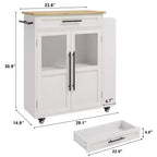 Îlot de cuisine, 48 po, Meuble bar à café rétro de style ferme avec rangement et armoire vitrée, pour salle à manger