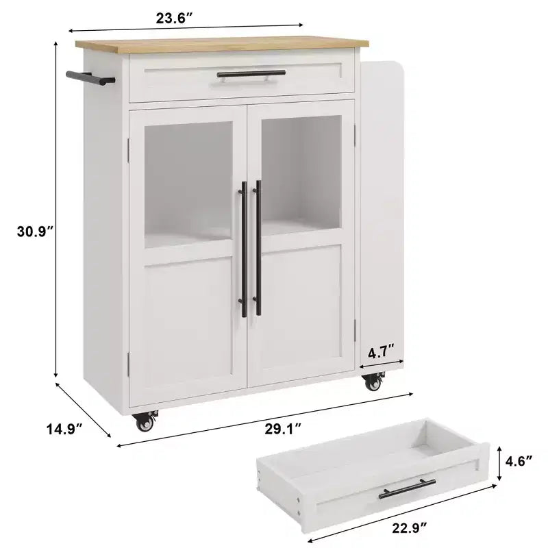 Îlot de cuisine, 48 po, Meuble bar à café rétro de style ferme avec rangement et armoire vitrée, pour salle à manger