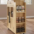 Îlot de cuisine, 48 po, Meuble bar à café rétro de style ferme avec rangement et armoire vitrée, pour salle à manger