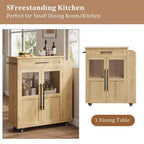 Îlot de cuisine, 48 po, Meuble bar à café rétro de style ferme avec rangement et armoire vitrée, pour salle à manger