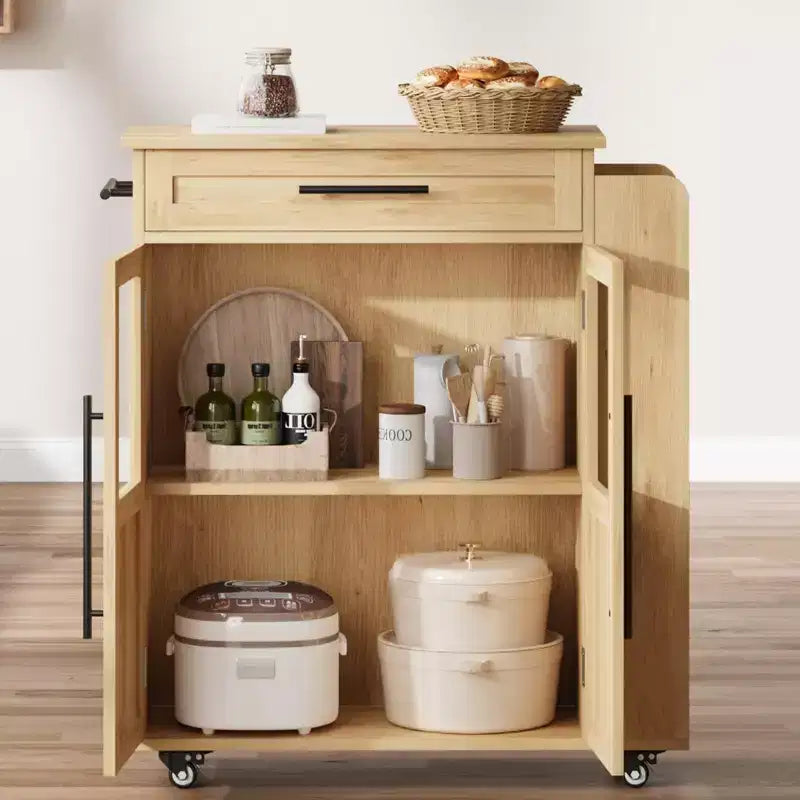 Îlot de cuisine, 48 po, Meuble bar à café rétro de style ferme avec rangement et armoire vitrée, pour salle à manger