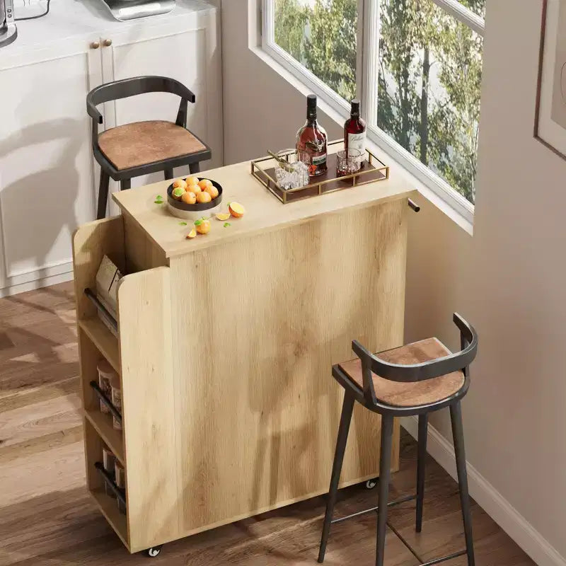 Îlot de cuisine, 48 po, Meuble bar à café rétro de style ferme avec rangement et armoire vitrée, pour salle à manger