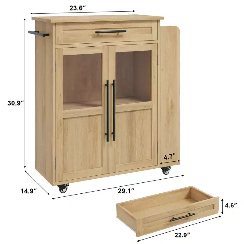 Îlot de cuisine, 48 po, Meuble bar à café rétro de style ferme avec rangement et armoire vitrée, pour salle à manger