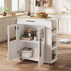 Îlot de cuisine, 48 po, Meuble bar à café rétro de style ferme avec rangement et armoire vitrée, pour salle à manger
