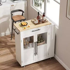 Îlot de cuisine, 48 po, Meuble bar à café rétro de style ferme avec rangement et armoire vitrée, pour salle à manger
