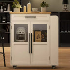 Îlot de cuisine, 48 po, Meuble bar à café rétro de style ferme avec rangement et armoire vitrée, pour salle à manger