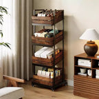 Desserte de cuisine en bois Lantine à 4 niveaux avec roulettes, rangement mobile pour fruits et légumes, étagère utilitaire, étagère de rangement pour garde-manger, chambre, salon