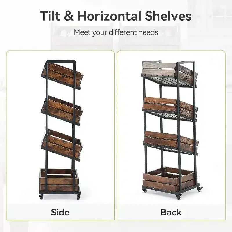 Desserte de cuisine en bois Lantine à 4 niveaux avec roulettes, rangement mobile pour fruits et légumes, étagère utilitaire, étagère de rangement pour garde-manger, chambre, salon