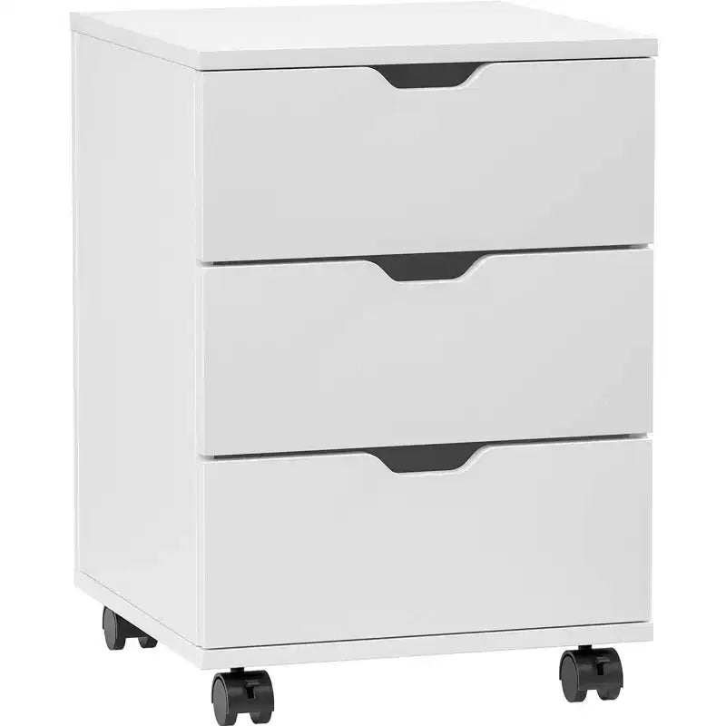 MAYEERTY Classeur vertical à 3 tiroirs avec roulettes en bois pour salon, blanc