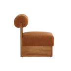 Fauteuil moderne en bouclette avec structure en bois massif et dossier roulé, revêtement doux, pour différentes pièces
