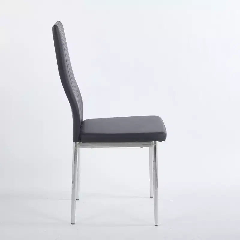Set of 4 Dining Chairs with Chrome Color Legs and Black Seats, Comfortable and Durable