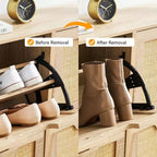 Meuble à chaussures autoportant en rotin avec quatre tiroirs rabattables, unité de rangement de chaussures dissimulée, étagère à chaussures fine et peu encombrante pour entrée, couloir, salon