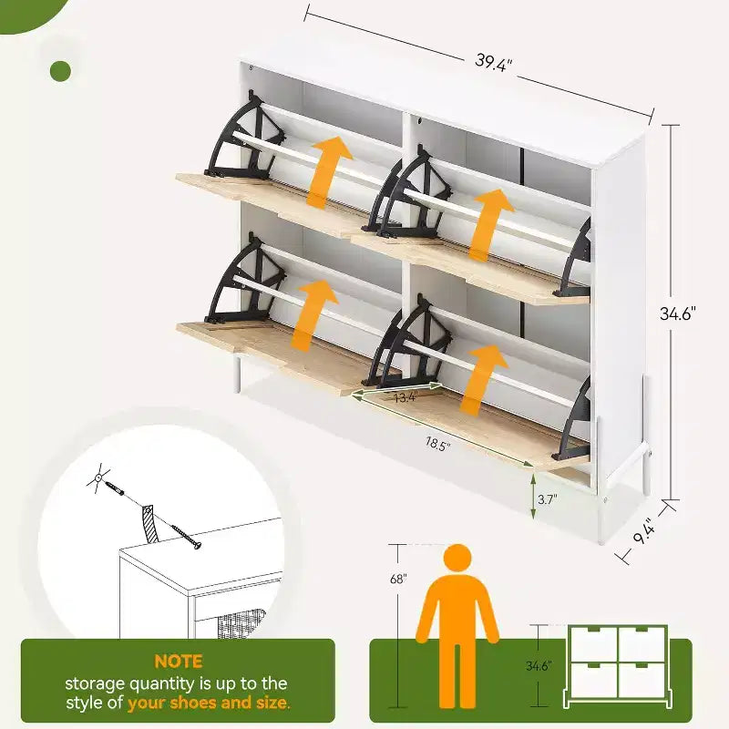 Meuble à chaussures autoportant en rotin avec quatre tiroirs rabattables, unité de rangement de chaussures dissimulée, étagère à chaussures fine et peu encombrante pour entrée, couloir, salon