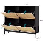 Meuble à chaussures autoportant en rotin avec quatre tiroirs rabattables, unité de rangement de chaussures dissimulée, étagère à chaussures fine et peu encombrante pour entrée, couloir, salon