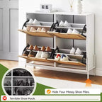Meuble à chaussures autoportant en rotin avec quatre tiroirs rabattables, unité de rangement de chaussures dissimulée, étagère à chaussures fine et peu encombrante pour entrée, couloir, salon