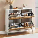 Meuble à chaussures autoportant en rotin avec quatre tiroirs rabattables, unité de rangement de chaussures dissimulée, étagère à chaussures fine et peu encombrante pour entrée, couloir, salon