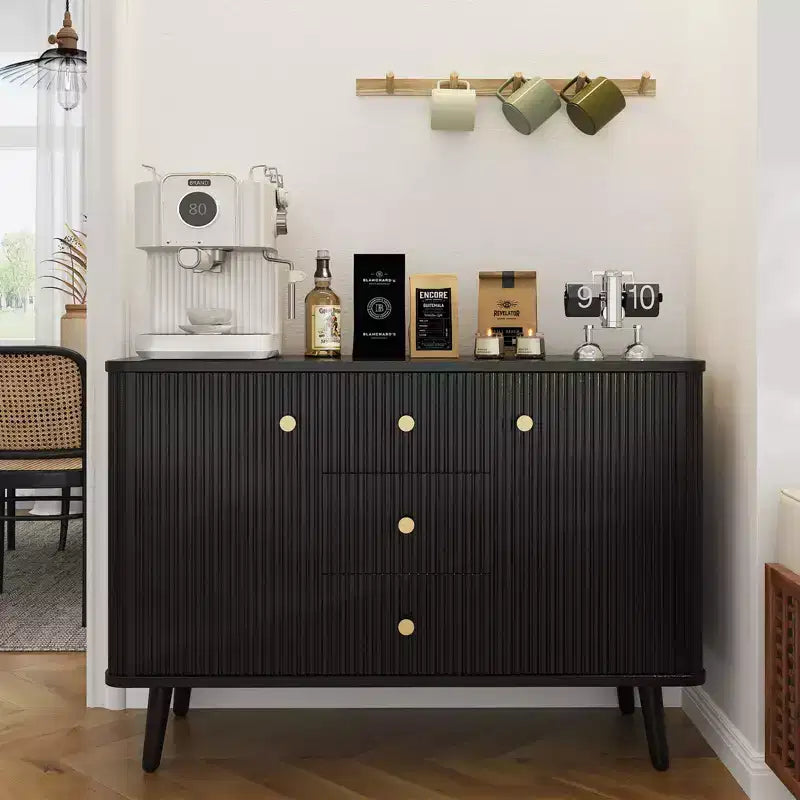 Meuble de rangement buffet cannelé de 47,2 po de large, 3 tiroirs, 2 portes et 2 étagères réglables, meuble TV moderne du milieu du siècle pour salon