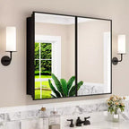 Armoire à pharmacie Elise avec miroir, armoire de salle de bain à montage en surface ou encastré, étagères réglables en verre trempé, réversible