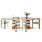 Ensemble de salle à manger ovale extensible 3-en-1 avec 6 chaises rembourrées en chenille et pieds en métal doré, Meuble de salle à manger polyvalent - Panipeachy