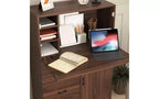 JVNOXK Meuble de bureau 31 pouces avec tiroirs de rangement et étagères, doté d'un plateau pliable, idéal pour les dortoirs et les petits espaces. Noyer