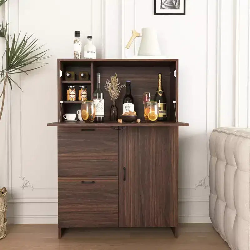 JVNOXK Meuble de bureau 31 pouces avec tiroirs de rangement et étagères, doté d'un plateau pliable, idéal pour les dortoirs et les petits espaces. Noyer
