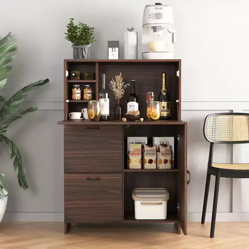 JVNOXK Meuble de bureau 31 pouces avec tiroirs de rangement et étagères, doté d'un plateau pliable, idéal pour les dortoirs et les petits espaces. Noyer