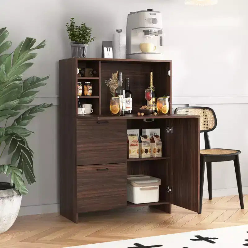 JVNOXK Meuble de bureau 31 pouces avec tiroirs de rangement et étagères, doté d'un plateau pliable, idéal pour les dortoirs et les petits espaces. Noyer