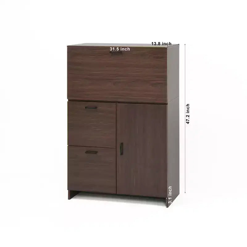JVNOXK Meuble de bureau 31 pouces avec tiroirs de rangement et étagères, doté d'un plateau pliable, idéal pour les dortoirs et les petits espaces. Noyer