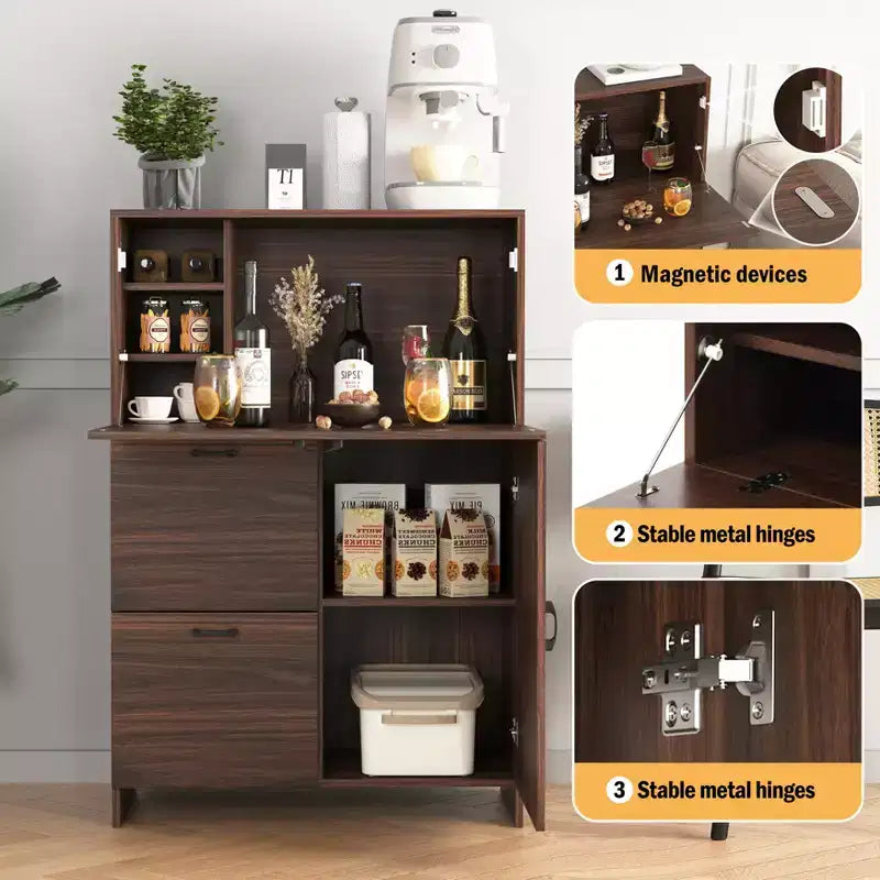 JVNOXK Meuble de bureau 31 pouces avec tiroirs de rangement et étagères, doté d'un plateau pliable, idéal pour les dortoirs et les petits espaces. Noyer