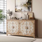 MAYEERTY Armoire d'appoint en bois de 152 cm avec 4 portes Marron et blanc antique Armoire de rangement moderne pour salon et chambre à coucher
