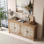 MAYEERTY Armoire d'appoint en bois de 152 cm avec 4 portes Marron et blanc antique Armoire de rangement moderne pour salon et chambre à coucher