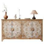 MAYEERTY Armoire d'appoint en bois de 152 cm avec 4 portes Marron et blanc antique Armoire de rangement moderne pour salon et chambre à coucher