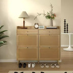 Meuble à chaussures, organisateur d'entrée étroit de style fermette avec 4 tiroirs basculants et 2 tiroirs standards, portes en rotin